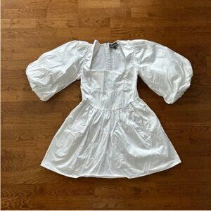 NWT DANIELLE BERNSTEIN White Puff Sleeve Corset Squareneck Dress Mini WEWOREWHAT